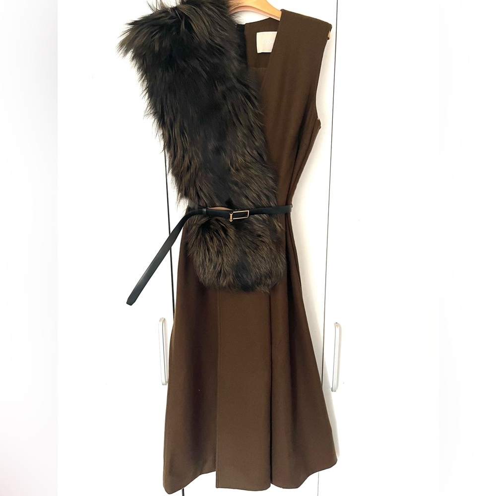 Jason Wu Fox Fur color khaki midi dress.